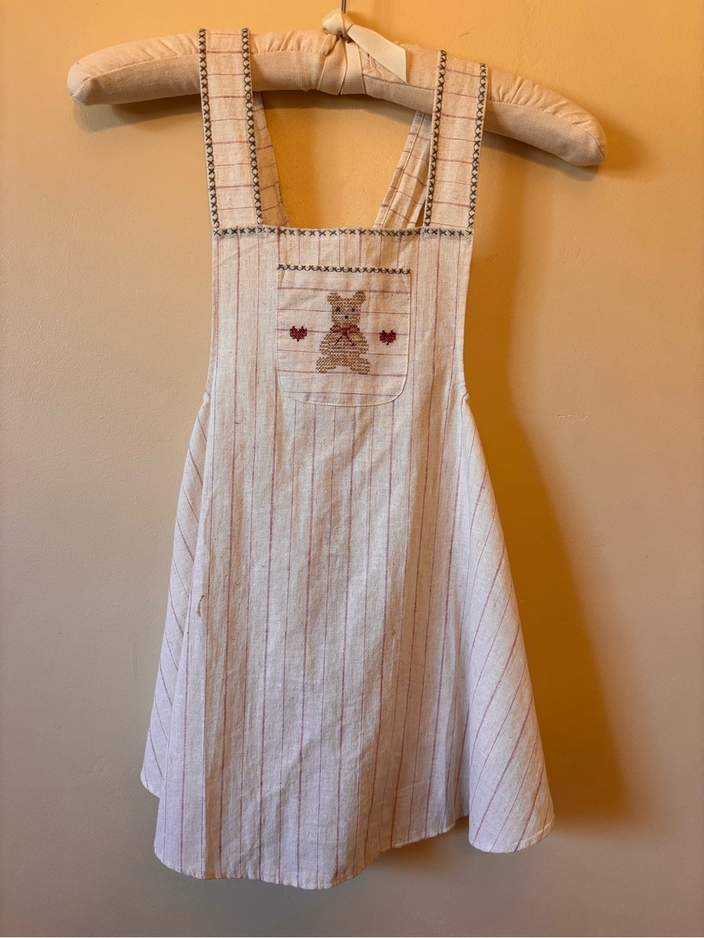 Zara Home kids apron and chef hat Striped Cream Pinafore with Embroidered Bear